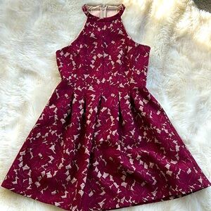 Altar’d State Cranberry Brocade Floral Mini Holiday Dress Size M